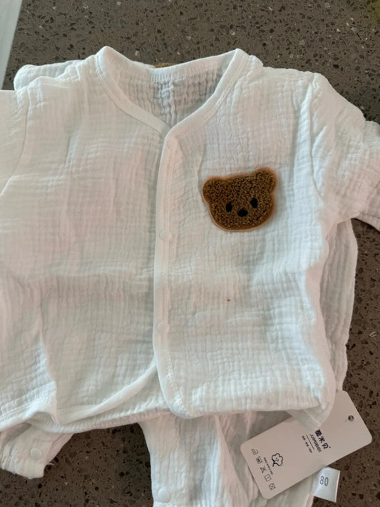 3Pcs Muslin Baby Jumpsuit Coat Hat Bear Baby Summer Clothes
