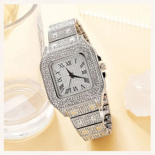 Luxury Hip Hop Iced Out Diamond Crystal Mens Square Dial Digital Bands Quartz Watch for Men Gift